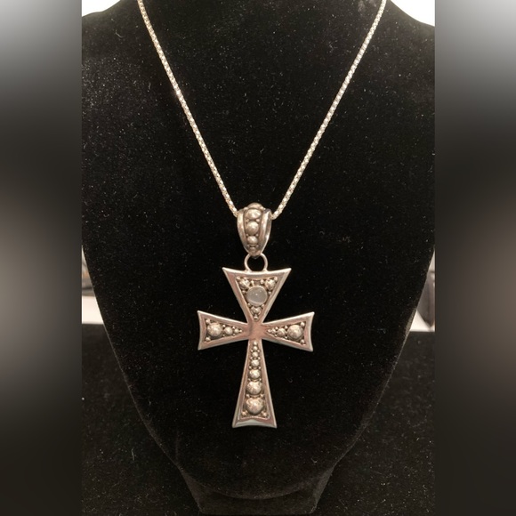 Sterling Silver Moonstone Cross Necklace - Picture 2 of 6